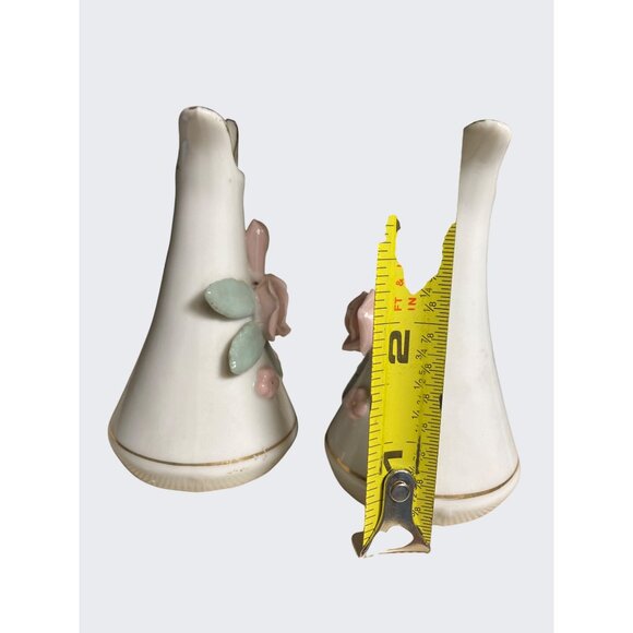 Vintage Ceramic Floral Salt & Pepper Shakers - Rose Design Gold Accents Set Of 2 - Picture 7 of 9